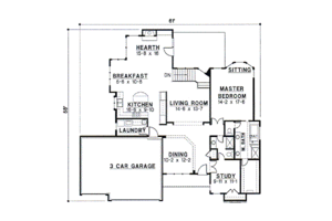 Floor Plan - Main Floor for Traditional House Plan #67-328 - 4 bed, 3 bath