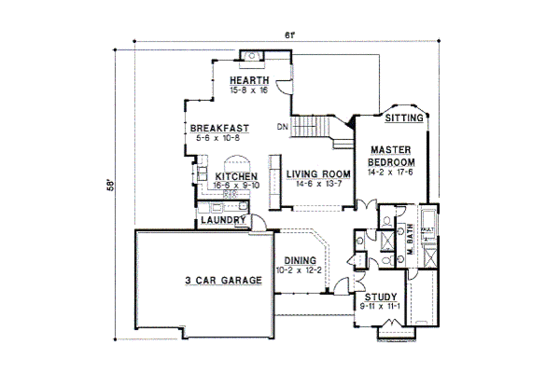 Floor Plan - Main Floor for Traditional House Plan #67-328 - 4 bed, 3 bath