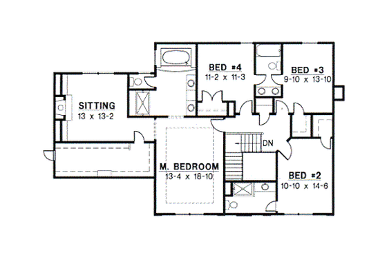 Floor Plan - Upper Floor for Traditional House Plan #67-556 - 4 bed, 3.5 bath