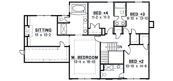 Traditional Floor Plan - Upper Floor Plan #67-556