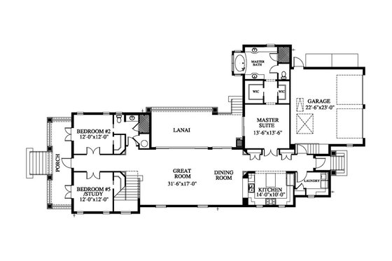 Floor Plan - Main Floor for Beach House Plan #426-21 - 4 bed, 3 bath