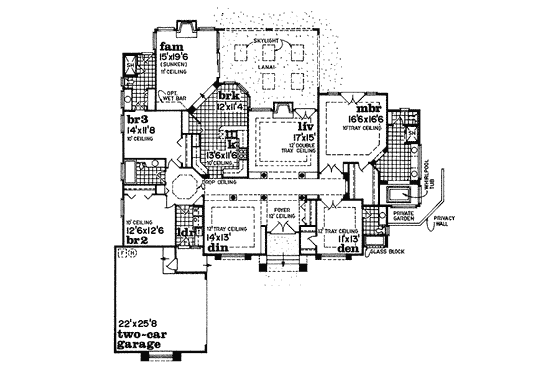 Floor Plan - Main Floor for Mediterranean House Plan #47-306 - 3 bed, 3.5 bath