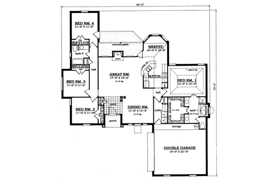 Floor Plan - Main Floor for European House Plan #42-136 - 4 bed, 2 bath