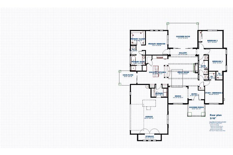 House Plan Design - Floor Plan - Main Floor for Country House Plan #1126-12 - 4 bed, 2 bath