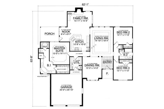 Floor Plan - Main Floor for European House Plan #40-383 - 3 bed, 2 bath