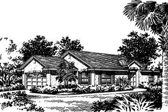 Exterior - Front Elevation for Mediterranean House Plan #417-111 - 3 bed, 2 bath