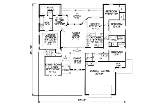 Floor Plan - Main Floor for Traditional House Plan #65-253 - 4 bed, 2.5 bath