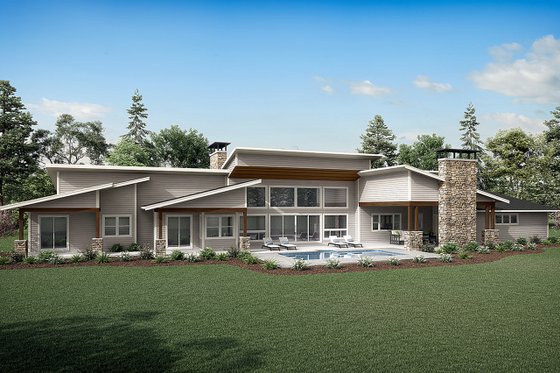 Exterior - Rear Elevation for Modern House Plan #124-1346 - 3 bed, 3.5 bath
