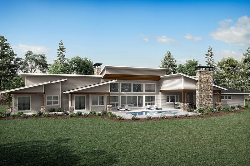 Home Plan - Exterior - Rear Elevation for Modern House Plan #124-1346 - 3 bed, 3.5 bath