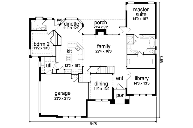 Home Plan - Floor Plan - Main Floor for Traditional House Plan #84-392 - 4 bed, 3 bath