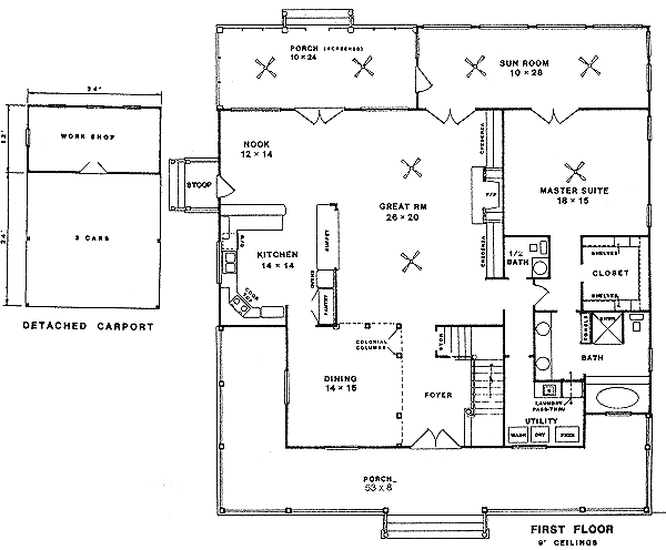 Dream House Plan - Southern Floor Plan - Main Floor Plan #14-203