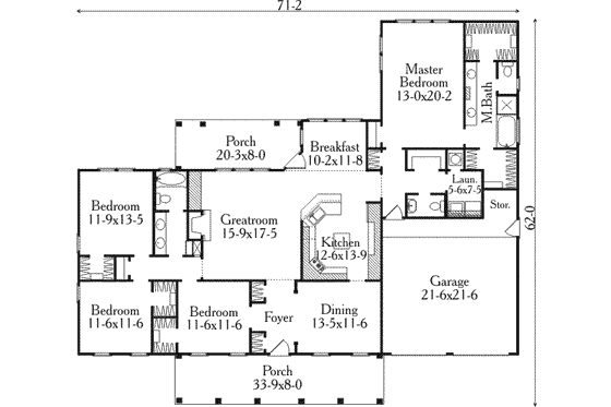 Floor Plan - Main Floor for Southern House Plan #406-270 - 4 bed, 2.5 bath
