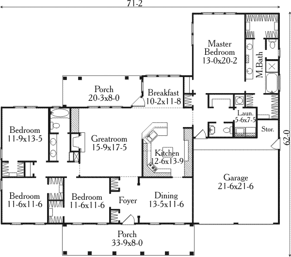 House Plan Design - Southern Floor Plan - Main Floor Plan #406-270