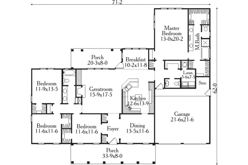 Architectural House Design - Floor Plan - Main Floor for Southern House Plan #406-270 - 4 bed, 2.5 bath