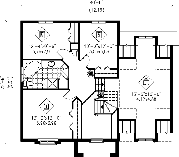 European Floor Plan - Upper Floor Plan #25-214