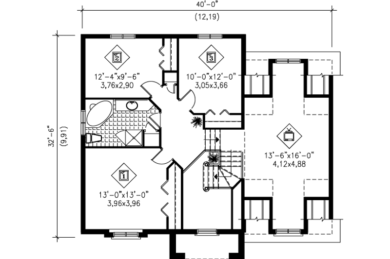 Dream House Plan - Floor Plan - Upper Floor for European House Plan #25-214 - 3 bed, 1.5 bath