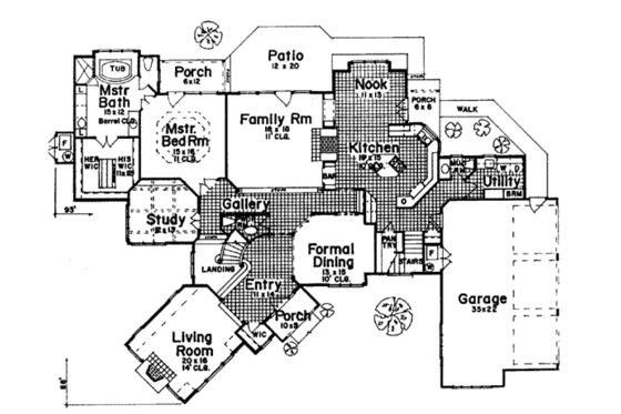 Floor Plan - Main Floor for European House Plan #52-159 - 4 bed, 4.5 bath