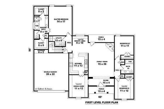 Floor Plan - Main Floor for Colonial House Plan #81-1016 - 3 bed, 2 bath