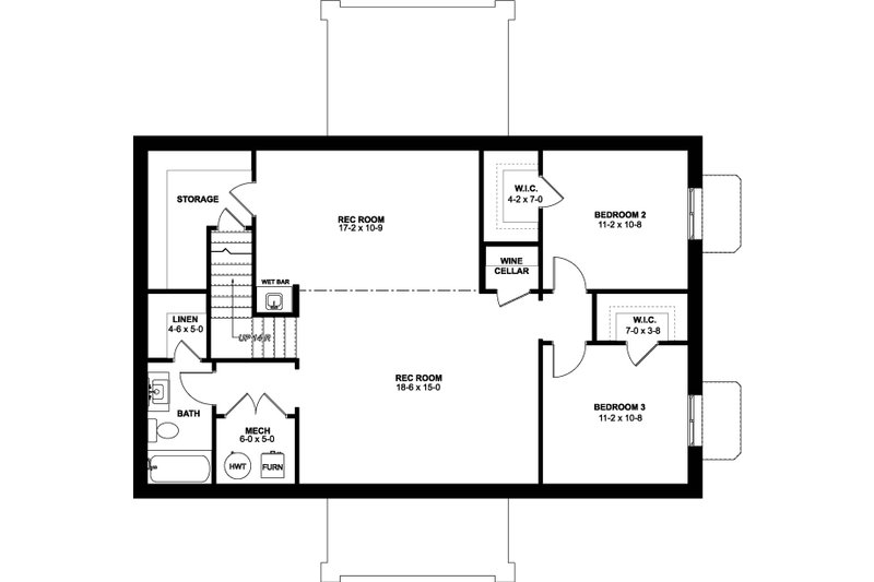 Dream House Plan - Floor Plan - Lower Floor 1 for Farmhouse House Plan #126-238 - 2 bed, 2 bath