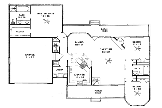 Floor Plan - Main Floor for Traditional House Plan #14-123 - 3 bed, 2.5 bath