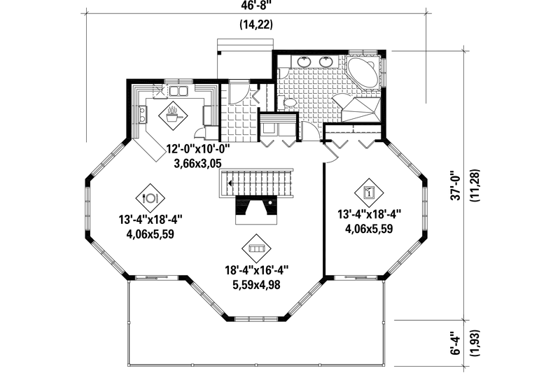 Architectural House Design - Floor Plan - Main Floor for Country House Plan #25-4740 - 3 bed, 1 bath