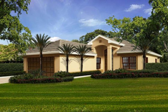 Exterior - Front Elevation for Mediterranean House Plan #420-260 - 3 bed, 2 bath