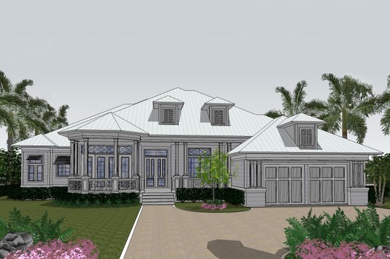 Exterior - Front Elevation for Beach House Plan #548-13 - 3 bed, 4.5 bath
