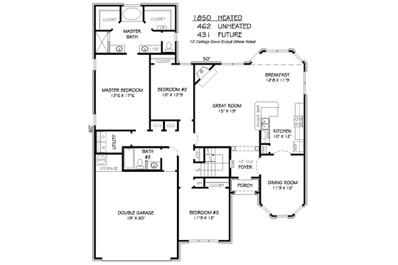 Floor Plan - Main Floor for European House Plan #424-366 - 3 bed, 2 bath
