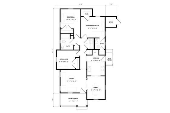 Floor Plan - Main Floor for Bungalow House Plan #936-41 - 3 bed, 1.5 bath