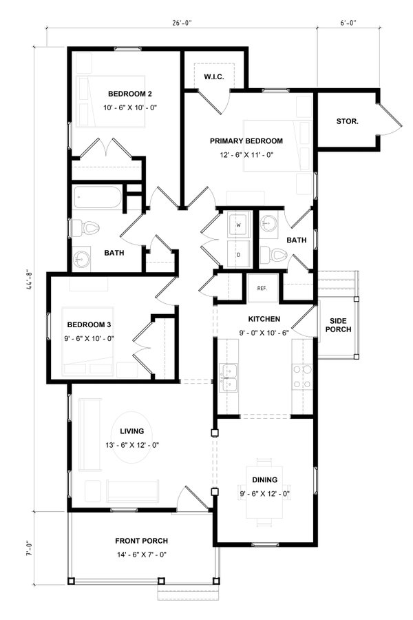 House Blueprint - Floor Plan - Main Floor for Bungalow House Plan #936-41 - 3 bed, 1.5 bath