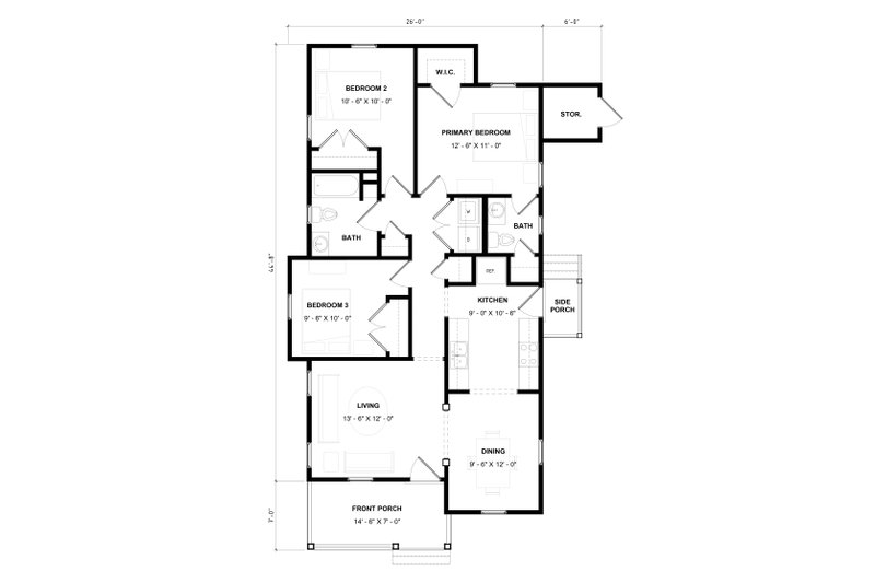 House Blueprint - Floor Plan - Main Floor for Bungalow House Plan #936-41 - 3 bed, 1.5 bath