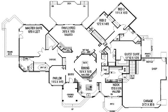 Floor Plan - Main Floor for Bungalow House Plan #60-385 - 4 bed, 3.5 bath