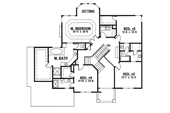 Floor Plan - Upper Floor for Traditional House Plan #67-792 - 4 bed, 3 bath