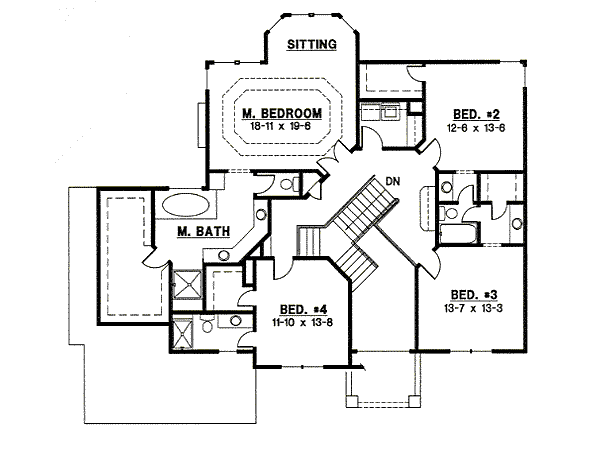 Traditional Floor Plan - Upper Floor Plan #67-792