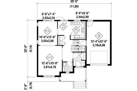 Floor Plan - Main Floor for European House Plan #25-4717 - 3 bed, 1 bath