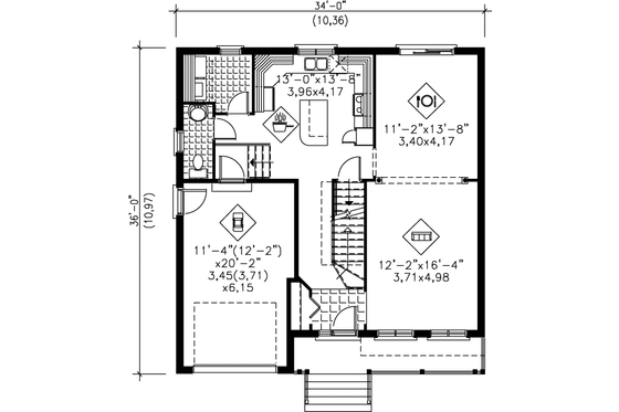 Floor Plan - Main Floor for Traditional House Plan #25-208 - 3 bed, 1.5 bath