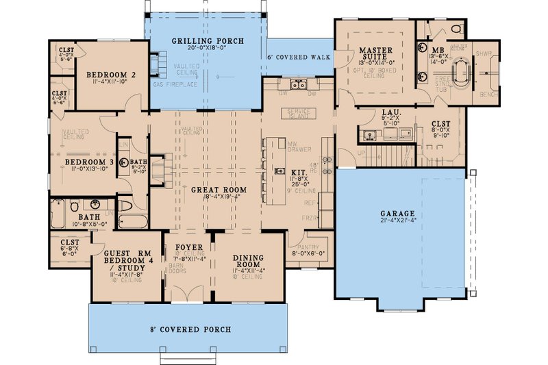 Home Plan - Floor Plan - Main Floor for Farmhouse House Plan #923-430 - 4 bed, 3 bath