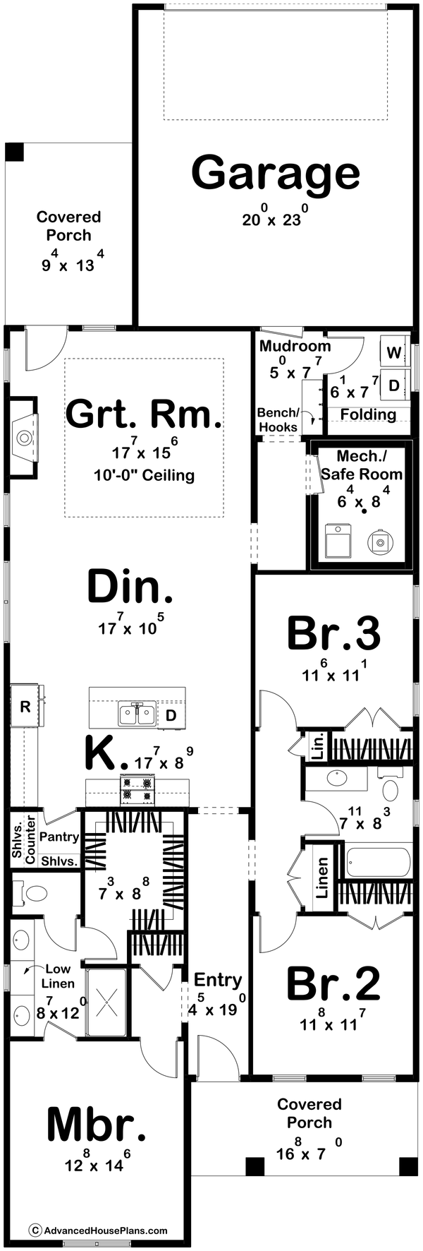 House Blueprint - Floor Plan - Main Floor for Craftsman House Plan #455-423 - 3 bed, 2 bath