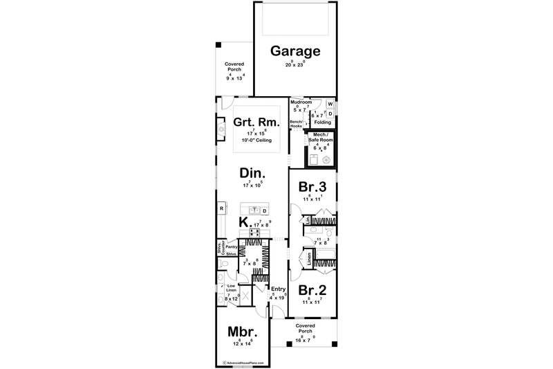 House Blueprint - Floor Plan - Main Floor for Craftsman House Plan #455-423 - 3 bed, 2 bath