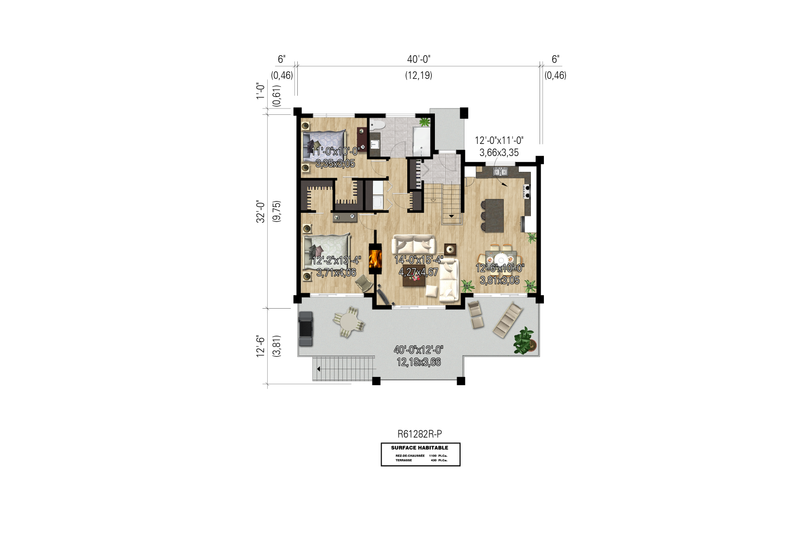 House Blueprint - Floor Plan - Main Floor for Cabin House Plan #25-4965 - 2 bed, 1 bath