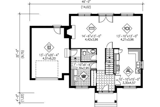 Floor Plan - Main Floor for European House Plan #25-284 - 3 bed, 2.5 bath