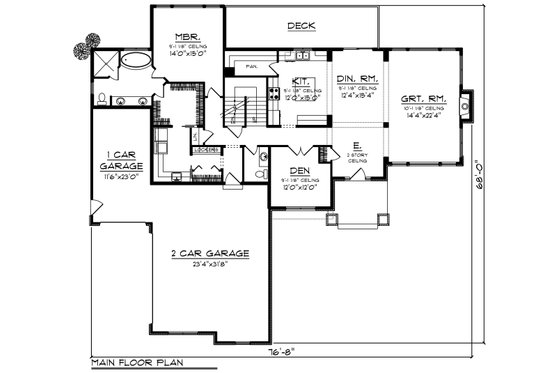 Floor Plan - Main Floor for Craftsman House Plan #70-1428 - 4 bed, 2.5 bath
