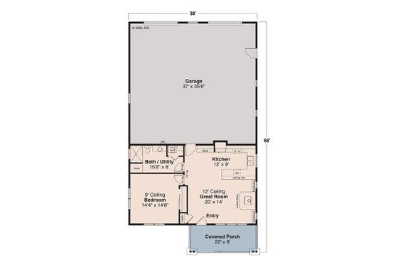 Floor Plan - Main Floor for Craftsman House Plan #124-1429 - 1 bed, 1 bath
