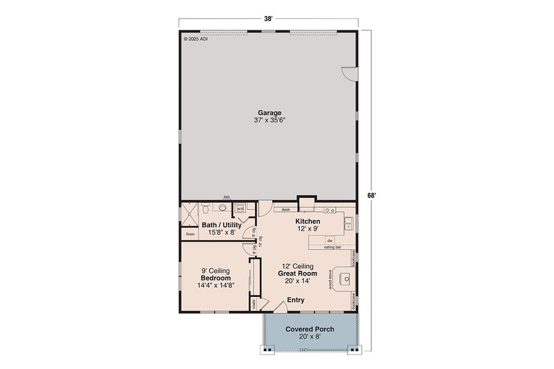 House Blueprint - Floor Plan - Main Floor for Craftsman House Plan #124-1429 - 1 bed, 1 bath