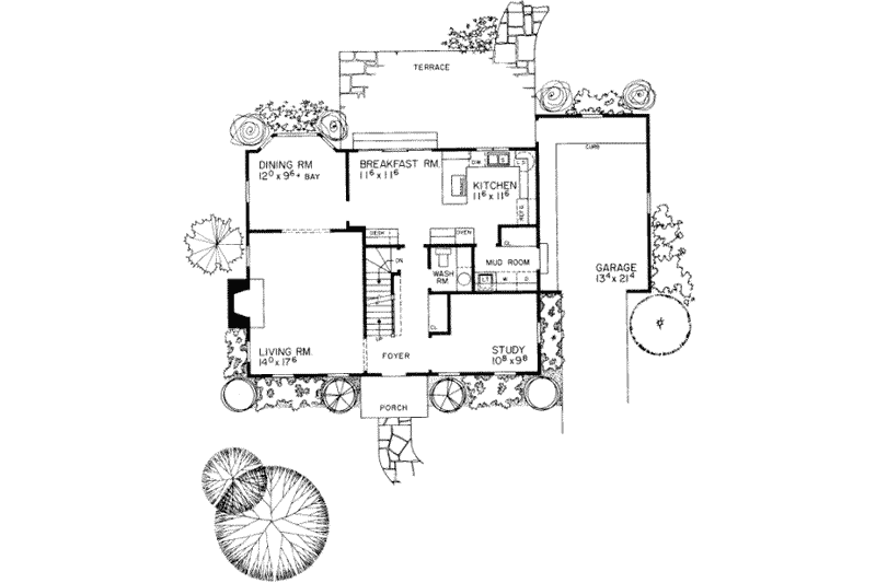 House Design - Floor Plan - Main Floor for Colonial House Plan #72-356 - 3 bed, 2.5 bath