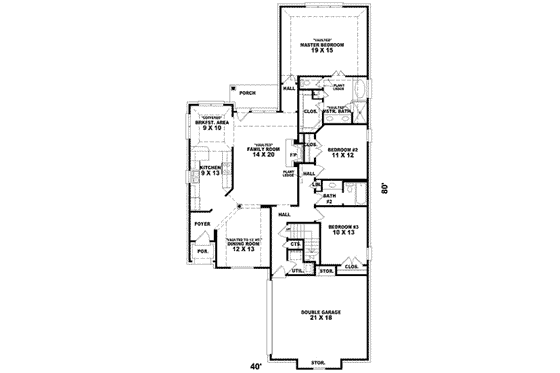 Floor Plan - Main Floor for European House Plan #81-927 - 3 bed, 2 bath