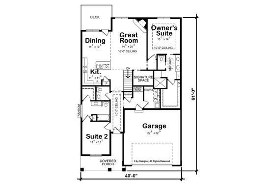 Floor Plan - Main Floor for Craftsman House Plan #20-2262 - 2 bed, 2.5 bath