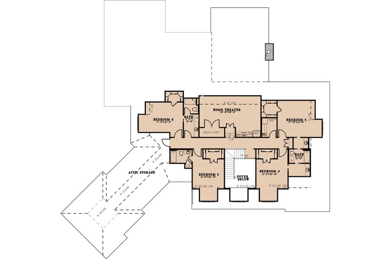 House Blueprint - Floor Plan - Upper Floor for European House Plan #923-271 - 6 bed, 6 bath