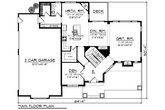 Floor Plan - Main Floor for Craftsman House Plan #70-1279 - 3 bed, 2.5 bath