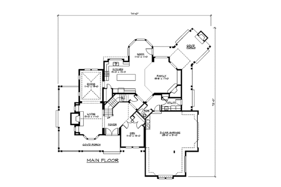 Floor Plan - Main Floor for Craftsman House Plan #132-186 - 4 bed, 3.5 bath